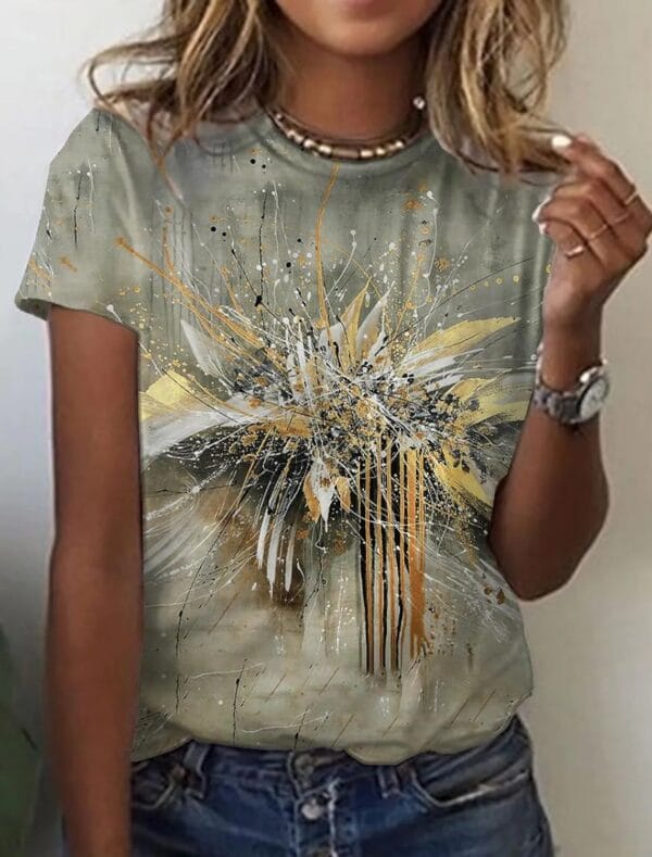 Women's European And American New Abstract Retro Print Short Sleeves – Image 5