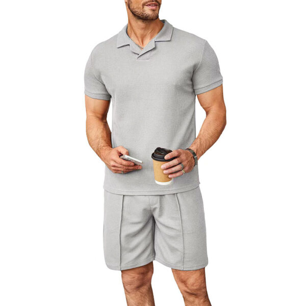Summer New Waffle V-neck Polo Shirt Men's Suit – Image 10