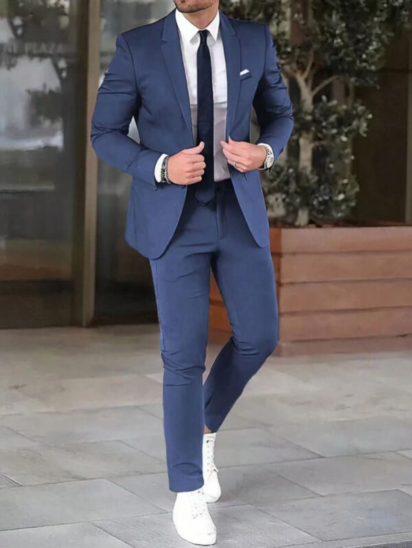 Two-piece Solid Color Slim-fit Coat Suit Pants – Image 9