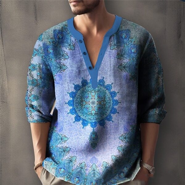 Printed Casual V-neck Men's Loose Jacquard Sweater Long Sleeve – Image 2