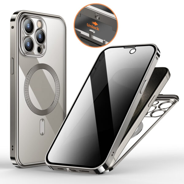 Anti-Privacy Metal Buckle Magnetic Support Wireless Charging Double-Sided Lens Full Cover Phone Case Protective Cover – Image 7