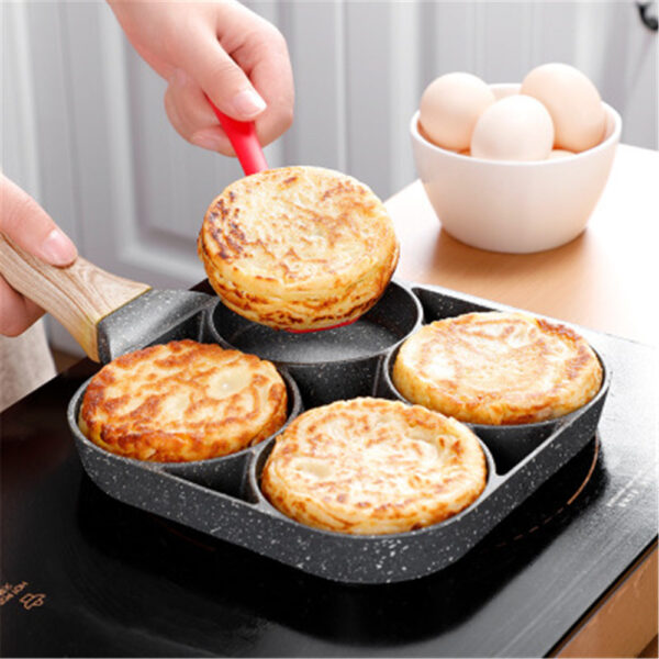 Multi Functional 4 Hole Frying Pan Non Stick Breakfast Burger Egg Pancake Maker Medical Stone Four Hole Omelet Pan – Image 2