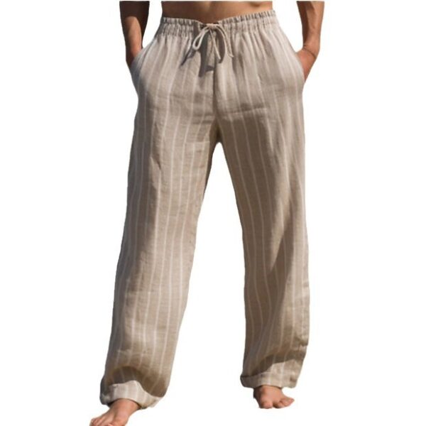 Men's Linen Drawstring Elastic Waist Straight Striped Comfortable Breathable Casual Pants – Image 4