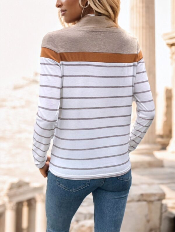 Women's Round Neck Striped Long Sleeve T-Shirt – Image 4