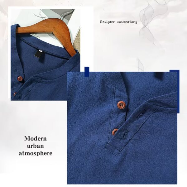 Cotton Linen Men's Long Sleeve V-neck Casual Beach Linen Shirt Fashion Leisure Men's Clothing Casual And Breathable Shirt – Image 9