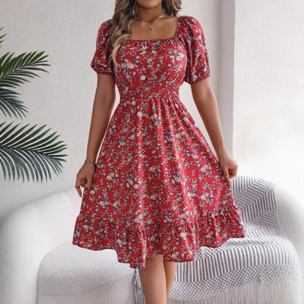 Floral Print Square Collar Dress Summer Fashion Ruffles Dresses Women's Clothing – Image 4