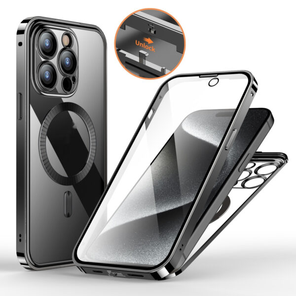 Anti-Privacy Metal Buckle Magnetic Support Wireless Charging Double-Sided Lens Full Cover Phone Case Protective Cover – Image 6