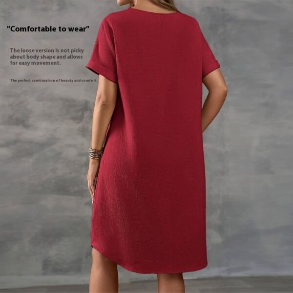 Round Neck Short Sleeve Loose Women's Wear Dress – Image 3