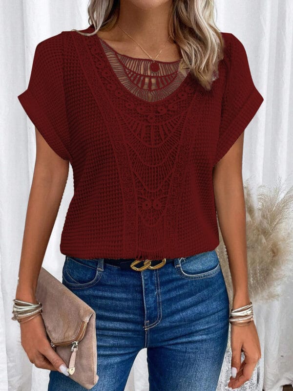 Summer Hollow Out Short-sleeved T-shirt Fashion Ethnic Style Tops Women's Clothing – Image 4