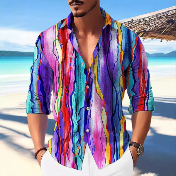Color Matching Bamboo Linen Printed Men's Shirt – Image 2