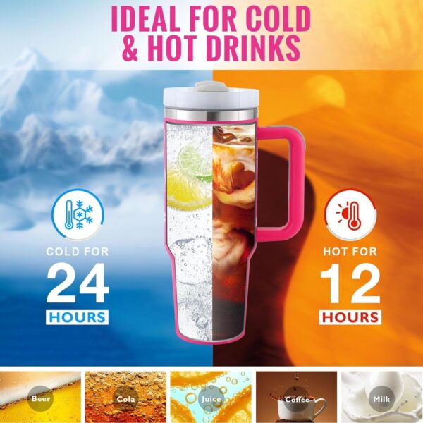 40 Oz Tumbler With Handle Straw Insulated, Stainless Steel Spill Proof Vacuum Coffee Cup Tumbler With Lid Tapered Mug Gifts For Valentine Lover Suitable For Car Gym Office Travel – Image 3