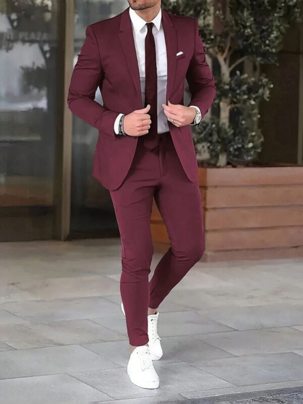 Two-piece Solid Color Slim-fit Coat Suit Pants – Image 6