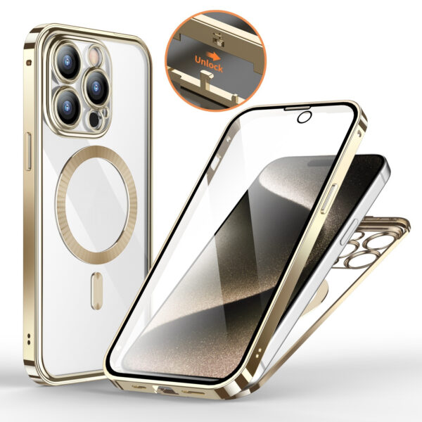 Anti-Privacy Metal Buckle Magnetic Support Wireless Charging Double-Sided Lens Full Cover Phone Case Protective Cover – Image 8