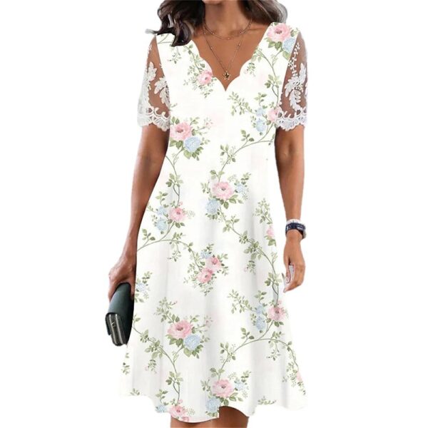 Lace V-neck Short Sleeve Dress – Image 3