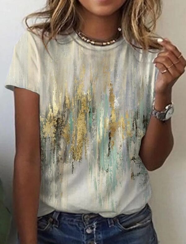 Women's European And American New Abstract Retro Print Short Sleeves – Image 2