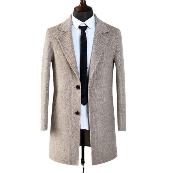 Double-faced Woolen Goods Wool Overcoat Mid-length Herringbone Pattern Handsome Jacket – Image 5