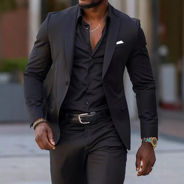 Two-piece Solid Color Slim-fit Coat Suit Pants – Image 4