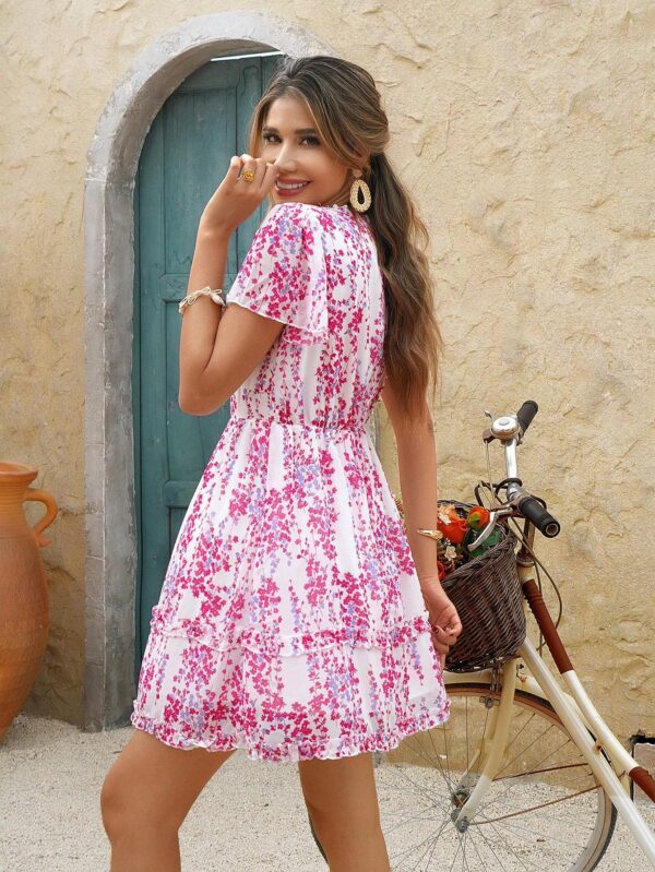 Floral Print Lettuce Trim Dress Vacation Beach Outfits Women – Image 5