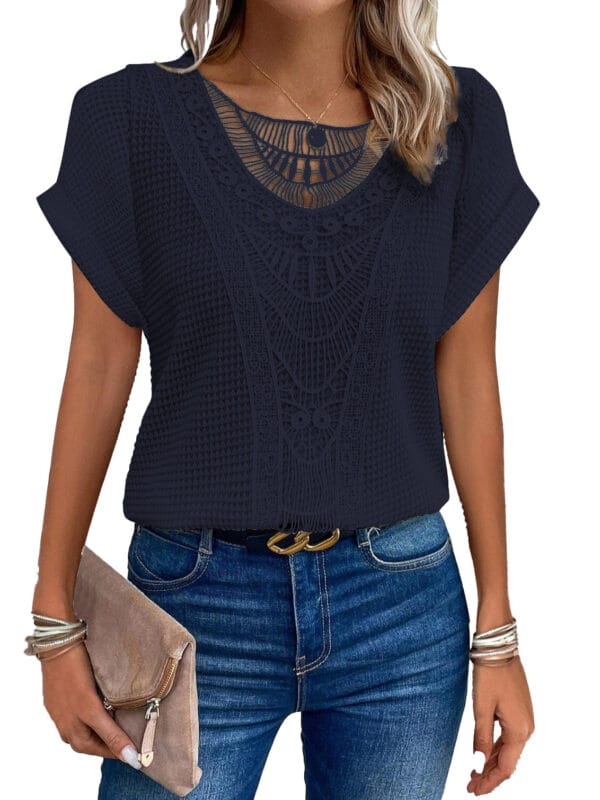 Summer Hollow Out Short-sleeved T-shirt Fashion Ethnic Style Tops Women's Clothing – Image 8