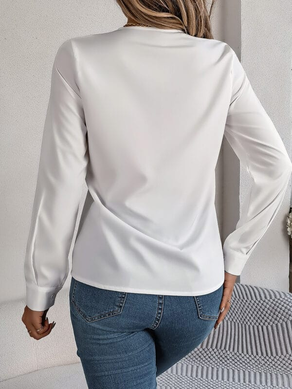Fashion V-Neck Long Sleeve Shirt Elegant Commuter Solid Blouse Office Women's Clothing – Image 2