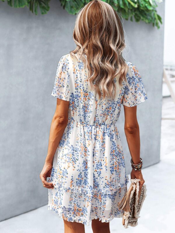 Floral Print Lettuce Trim Dress Vacation Beach Outfits Women – Image 4