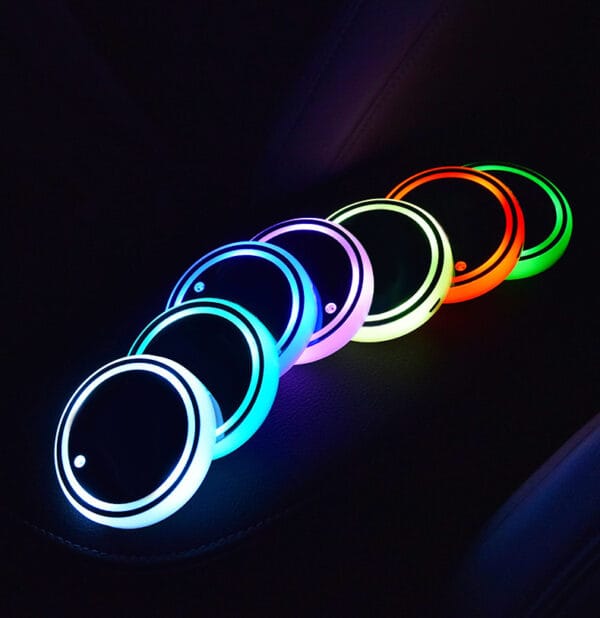 Colorful Cup Holder LED Light-up Coaster Solar & USB Charging Non-slip Coaster Ambient Light For Car Automatically – Image 2